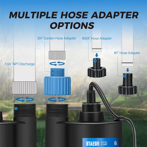 Miniatura 4 de Bomba de agua sumergible de 1/3 HP 2400 GPH Bomba de sumidero pequeña termoplástica eléctrica portátil de transferencia bomba limpia para piscina