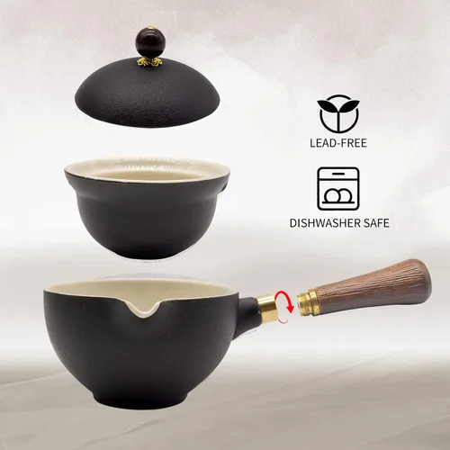 Miniatura 3 de LURRIER Juego de té chino de gongfu de porcelana, juego de tetera portátil con máquina de té de rotación de 360 grados e infusor, bolsa de regalo