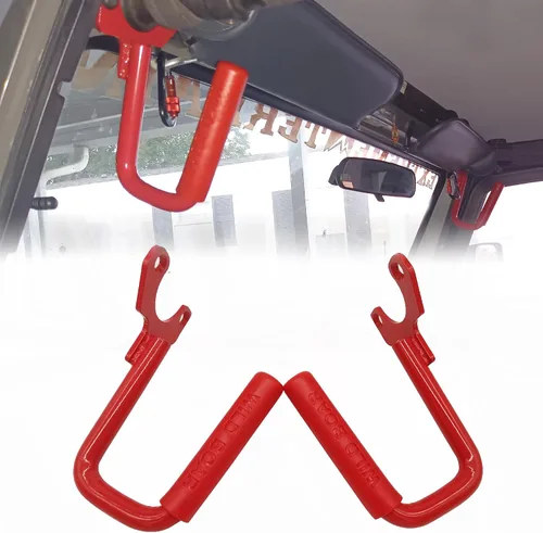 Barras de Agarre Frontales de Acero para 1997-2006 Jeep Wrangler TJ, 97-06 Jeep Wrangler TJ de 2 y 4 Puertas, Barra de Agarre Super Duty, Rojo