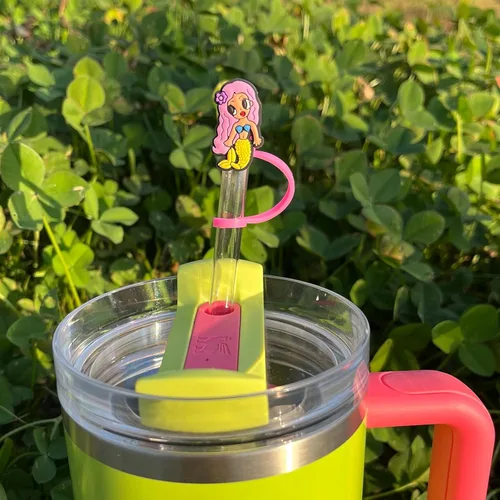 Miniatura 4 de Cubierta de Pajita, 4 Piezas de Tapas para Pajillas para Taza Stanley de 30oz y 40oz con Asa, Tapas de Silicona con Diseño de Sirena para Pajillas