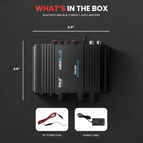 Miniatura 8 de Pyle PFA330BT mini amplificador inalámbrico estéreo Bluetooth de 90 Watt - entradas para micrófono, RCA, y auxiliar de 3,5 mm