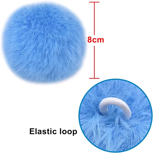 Miniatura 3 de BQTQ 30 pompones de piel sintética con lazo elástico, pompones esponjosos de piel de conejo sintética para sombreros, bufandas, guantes, bolsas