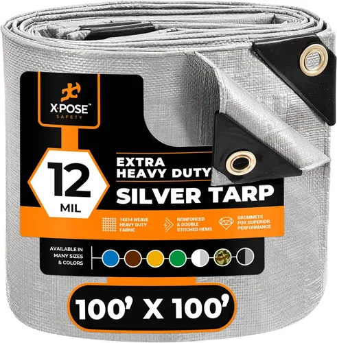 Miniatura 16 de Lona protectora Xpose Safety multiusos, de poliéster blanco, resistente, resistente al agua, resistente a la intemperie, resistente a rasguños