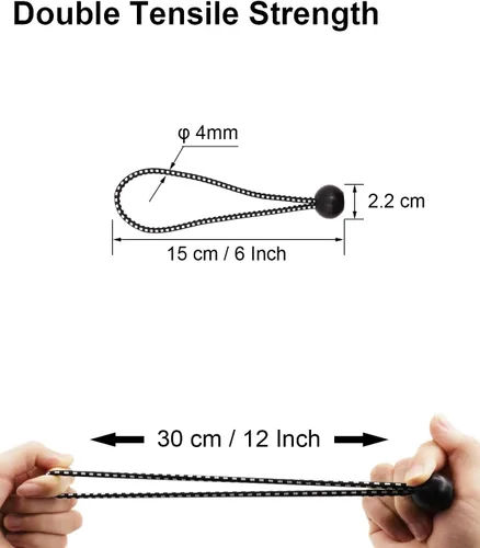 Miniatura 3 de Cuerdas elásticas de bolas de 6 pulgadas, 25 cuerdas elásticas pequeñas con bolas, mini bolas elásticas resistentes al aire libre para lona, toldo