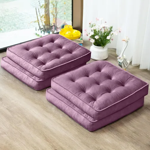 Miniatura 22 de 1 MIDDLE ONE Juego de 2 cojines de piso, cojín de meditación de espuma con memoria, cojines de piso para adultos sentados, cojines de asiento Azul