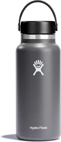 Hydro Flask Botella de agua – Acero inoxidable aislado – Tapa flexible de boca ancha, antiderrames, a prueba de fugas y recargable en 32 onzas, gris