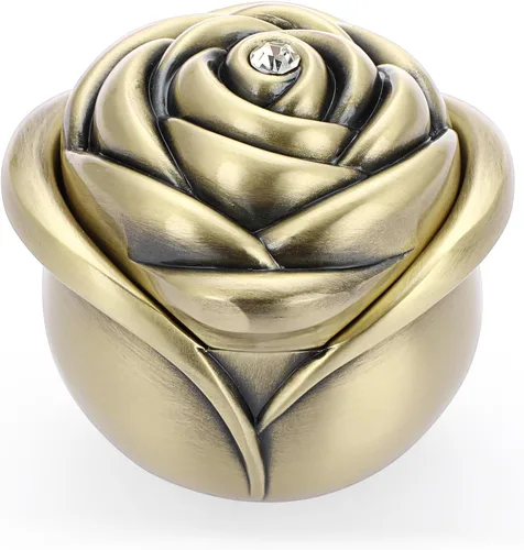 Hipiwe Joyero vintage con forma de rosa, caja pequeña para baratijas, caja de metal para anillos, caja organizadora de recuerdos decorativa para