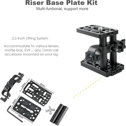 Miniatura 4 de NICEYRIG Sistema de soporte de plataforma de hombro de 0.591 in con soporte de placa base elevadora, kit de mango de barra y riel de varilla
