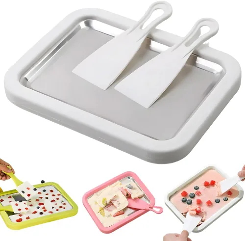 Miniatura 8 de At-Home - Kit de helados enrollados, placa de congelación instantánea de acero inoxidable 2026 con 2 raspadores, bandeja de helado casera, yogur