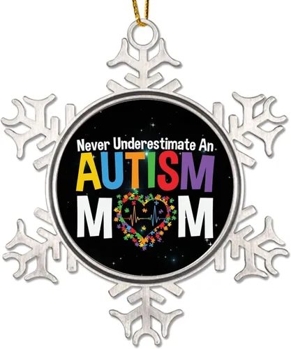 Miniatura 10 de Adornos de Navidad con diseño de copo de nieve de metal para concientización sobre el autismo, adornos de Navidad para autismo, regalo de autismo