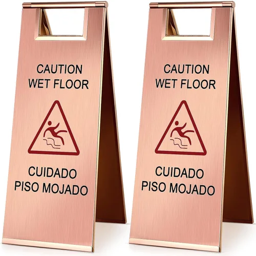 Miniatura 9 de Kigley 2 piezas señal de piso mojado, señal de precaución de piso mojado de acero inoxidable de 24 pulgadas, doble cara, portátil, plegable, señal