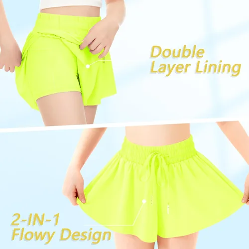 Miniatura 4 de Pantalones cortos fluidos de mariposa con bolsillo 2 en 1 para correr, pantalones cortos deportivos para niños, entrenamiento activo, animadoras
