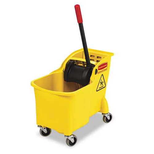 Rubbermaid Commercial (FG738000YEL) combo de cubeta tándem y escurridor. Capacidad de 31 qt, 22.63 pulgadas de largo x 13.25 pulgadas de ancho x
