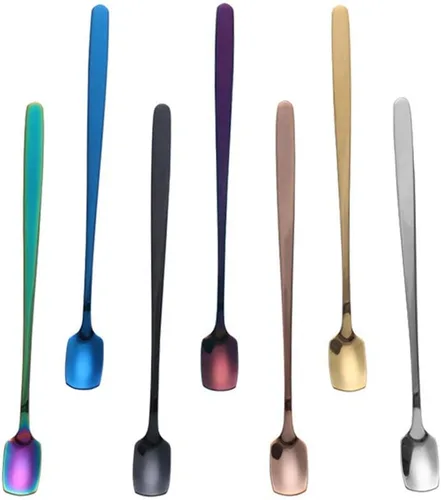 Miniatura 11 de COMIART - Cucharas de té helado de mango largo para mezclar, 6.7 pulgadas, cabeza cuadrada, cucharaditas de café, cucharas de cóctel, ideal para uso