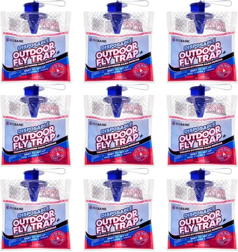 Miniatura 9 de Trampas para moscas para exteriores para patio. 2 bolsas no tóxicas para moscas precebadas desechables para exteriores. Atrapasinsectos colgantes