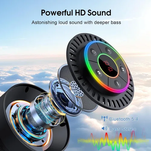 Miniatura 2 de Altavoz Bluetooth, altavoz de ducha IPX7 impermeable, altavoces Bluetooth inalámbricos con graves intensos, altavoz portátil con luz LED, ventosa