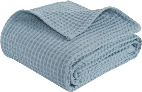 Miniatura 12 de PHF - Manta de punto gofre 100% de algodón tamaño king para cama, cobija ligera transpirable a prueba de engancho, ideal para acolchado en climas