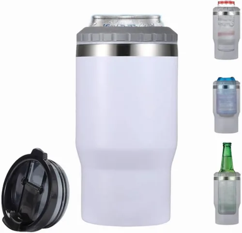 Miniatura 13 de Enfriador de latas de acero inoxidable de 14 oz, 4 en 1, con aislante para botellas de cerveza de 12 oz, con 2 tapas, enfriador térmico aislado