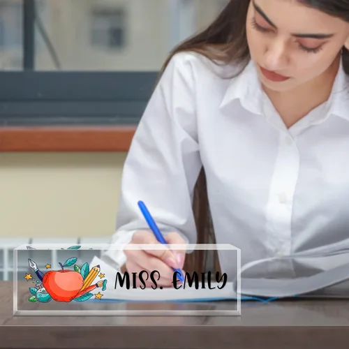 Miniatura 2 de Placa de nombre de escritorio personalizada, placas de identificación de vidrio acrílico personalizadas para escritorios, placa de identificación