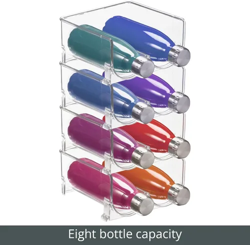 Miniatura 6 de mDesign - Organizador de botellas apilable y de pie, hecho de plástico, para encimeras de cocina, refrigerador, congelador; organizador