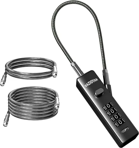 Cerraduras de cable con combinación, cerradura de bicicleta, cerradura de maletas, viene con 3 longitudes diferentes de cables, bloqueo de Negro