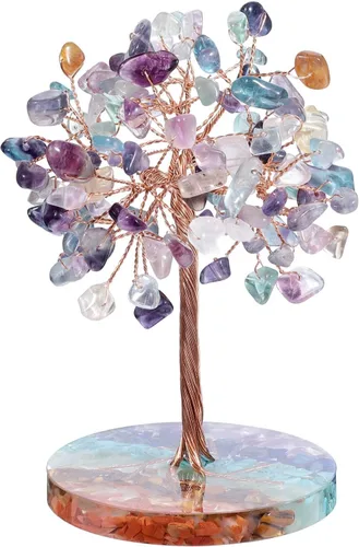 Miniatura 14 de Nupuyai Árbol de cristal de cuarzo curativo natural hecho a mano con base de resina de piedras redondas de chakras, alambre de cobre, bonsái