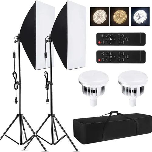 Kit de iluminación para estudio de fotografía Andoer Softbox con juego de luces LED bicolor de 85W 2800K-5700K * 2 + Softbox de 50x70cm * 2 +