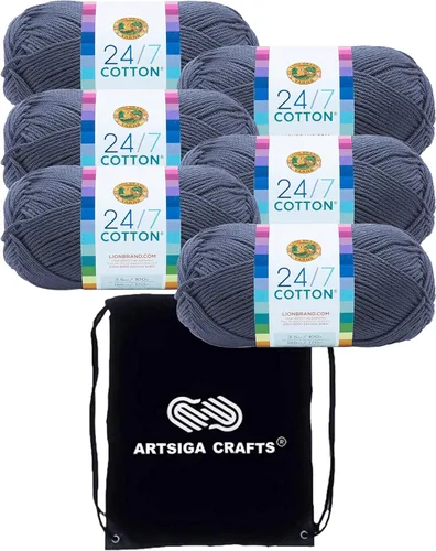 Miniatura 21 de Lion Brand 24/7 Algodón Rosa 761-101 (3 carretes - mismo lote de tinte) Hilado medio #4 de algodón para crochet y tejer con bolsa de proyecto