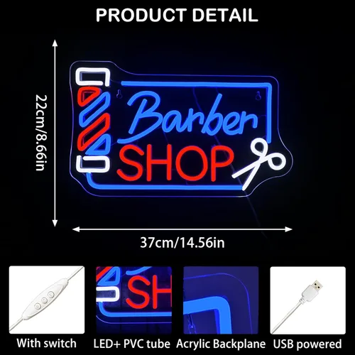 Miniatura 6 de Looklight Letrero de neón para barbería, señal de poste de barbero con LED, luces de neón para decoración de pared, señal de neón para estación