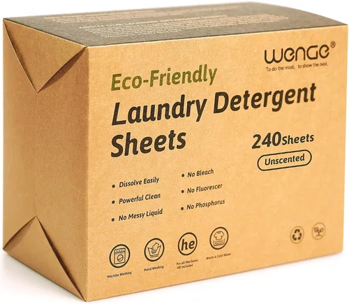 Miniatura 9 de Wenge Sábanas de detergente para ropa ecológicas, 240 unidades, sin jarra de plástico, tecnología sin líquidos, hipoalergénicas para el hogar