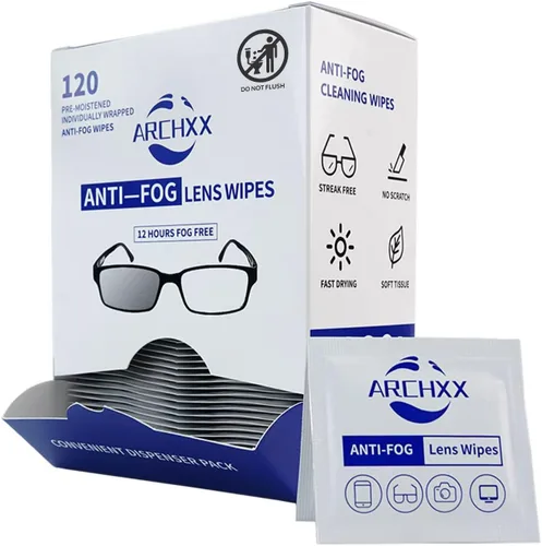 ARCHXX Toallitas antiempañamiento para gafas, 120 unidades, toallitas de limpieza prehumedecidas, limpiador de lentes para gafas, gafas de sol,