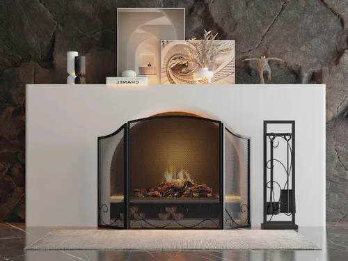 Miniatura 4 de Lizh Metalwork - Pantalla de chimenea de hierro forjado de 3 paneles, 48 pulgadas de largo x 29 pulgadas de alto, protector de chispas con diseño