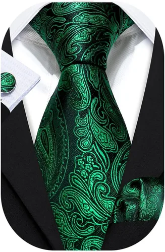 Miniatura 60 de Barry.Wang - Juego de corbata de seda para hombre, diseño de cachemira, pañuelo y gemelos de bolsillo