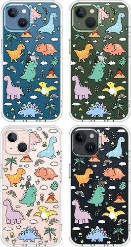 Miniatura 4 de MOSNOVO - Funda para iPhone 13/14, grado militar, probada en caídas de 6.6 pies, transparente con diseño de tierra de dinosaurios Transparente