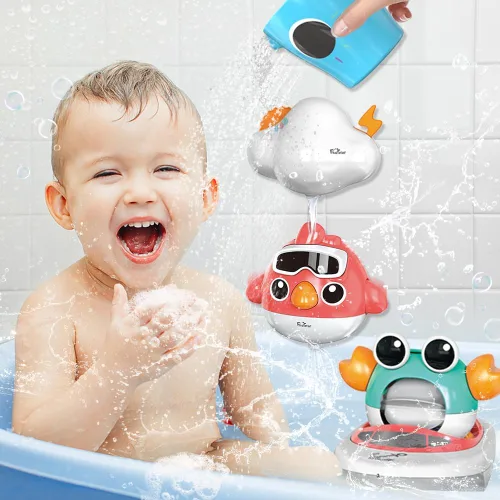 Miniatura 6 de VATOS Juguetes de baño para bebés, juguetes de baño de baloncesto de elefante para bebés, niños y niñas de 1 año, juego de bañera para bebés