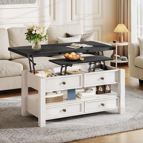 Miniatura 3 de YITAHOME Mesa auxiliar elevable, mesa auxiliar convertible multifunción 4 en 1 con cajones y compartimento oculto, se convierte en mesa de comedor