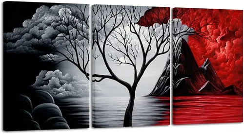 Miniatura 7 de Wieco Art Arte de pared enmarcado, arte de pared de árbol de nube, impresión HD de pinturas al óleo, paisaje, impresiones en lienzo para decoración