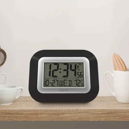 Miniatura 7 de La Crosse Technology, WT-8005U, 9 pulgadas. Reloj atómico digital de pared, Plástico, Negro, 1
