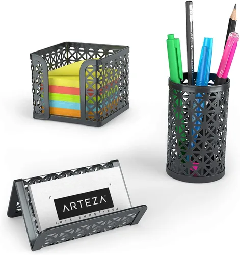 Miniatura 4 de ARTEZA Juego organizador de escritorio, 6 piezas, gris oscuro, incluye vaso para lápices, clasificador de cartas, bandeja, soporte para revistas