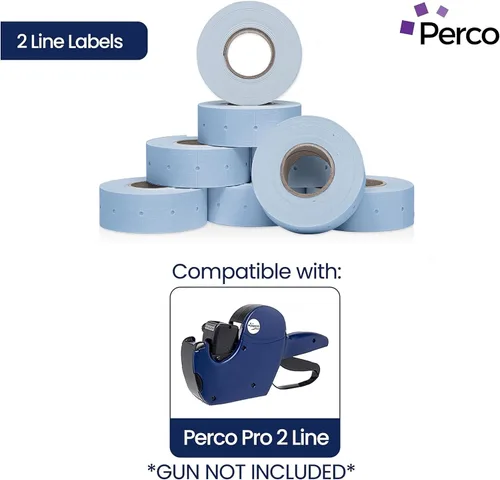 Miniatura 2 de Perco Etiquetas azules de 2 líneas, 6,000 etiquetas de precio en blanco y fecha para pistolas Perco de 2 líneas de precio y fecha, 8 rollos, 1