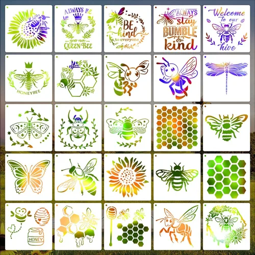 Miniatura 5 de Plantillas de abeja de 6 pulgadas, plantillas reutilizables de miel de panal para pintar sobre madera, 25 plantillas de abejas para manualidades