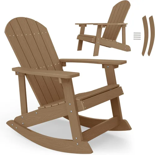 Miniatura 18 de YEFU Mecedora para exteriores, mecedora Adirondack, silla mecedora de patio con respaldo ancho, silla mecedora de gran tamaño con aspecto de madera