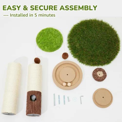 Miniatura 6 de Woochpet Poste rascador de gato de 34 pulgadas de alto con juguete de pista de bola para gatos, resistente y grueso, poste rascador de sisal natural