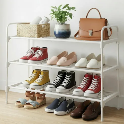 3-Tler - Zapatero organizador para zapatos, hierro inoxidable, estante espacioso para almacenamiento de zapatos para armario o entrada, se adapta a
