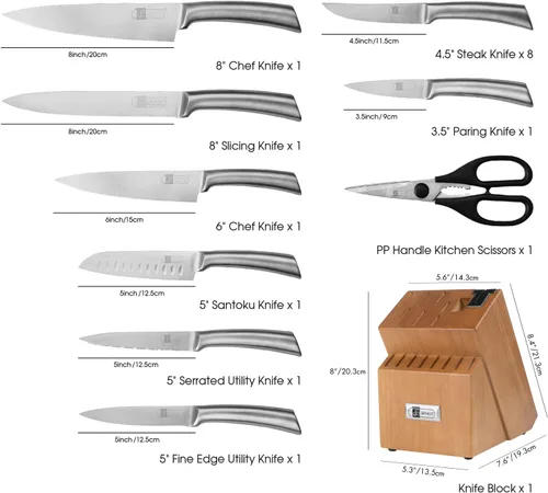 Miniatura 2 de Juego de cuchillos de cocina de 17 piezas aptos para lavavajillas con bloque súper afilado de acero inoxidable para cocina con bloque, tijeras