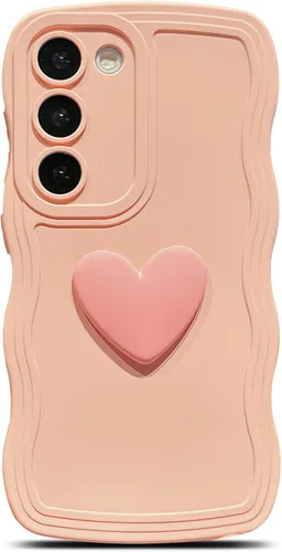 Miniatura 37 de Funda para Samsung Galaxy S22 para mujer, linda funda Kawaii 3D Love Heart color sólido rizado ondulado lente de cámara cubierta a prueba de golpes