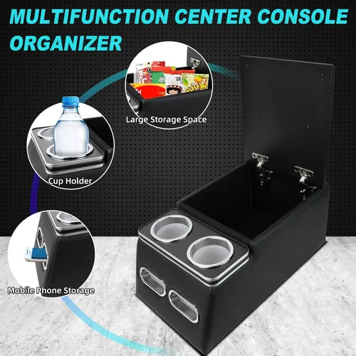 Miniatura 2 de Organizador universal para consola central de coche con portavasos y soporte para teléfono, consolas para asiento trasero con apoyabrazos y caja