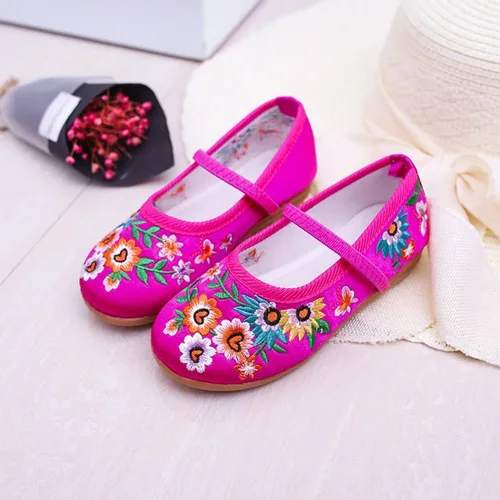 Miniatura 2 de Encanto Costume Shoes for Girls Gorgeous Mary-Jane Ballet Pumps Comfortable Low Heel Round Toe Flats Floral Embroidery Shoes