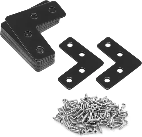 Miniatura 13 de Uenhoy 20 placas planas en forma de L de 2.36 x 2.36 pulgadas, soporte de esquina plana en ángulo recto, negro