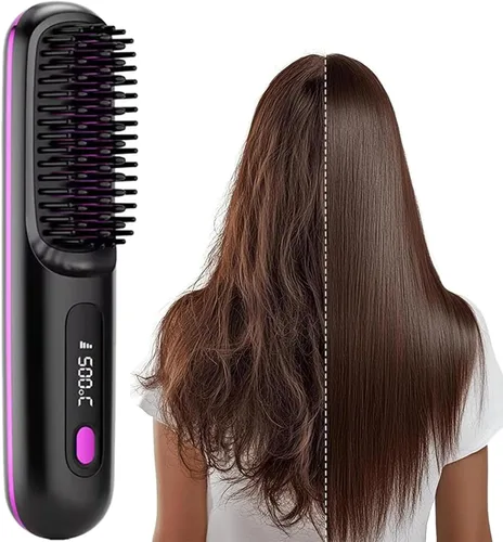 Go Brush 2026 actualizado - Pro para cabello corto - Cepillo alisador inalámbrico con calor rápido, 3 ajustes de temperatura, cuidado iónico y de